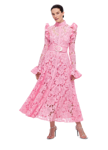  Aliyah Lace Butterfly Sleeve Midi Dress Candy Pink