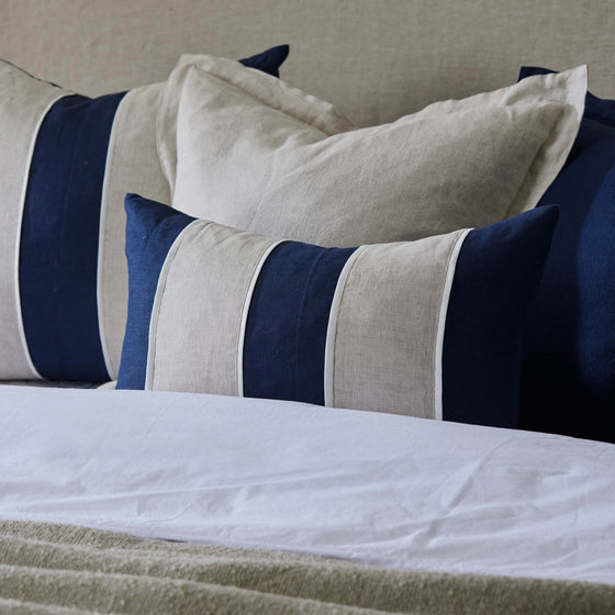 Riley Navy/Linen Patch Cushion