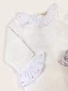 Hand Embroidered Pink Dot Frill Bodysuit with Pink Floral Frill Bloomer Set