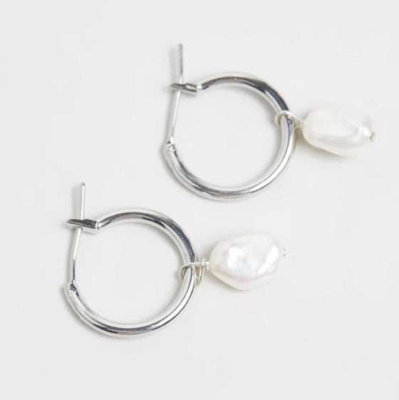 Mini Keshi Pearl Hoops - Silver