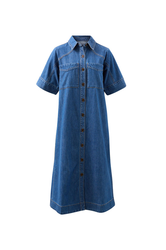 Short Sleeve Yoke Detail Midi Dress