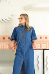 Short Sleeve Yoke Detail Midi Dress