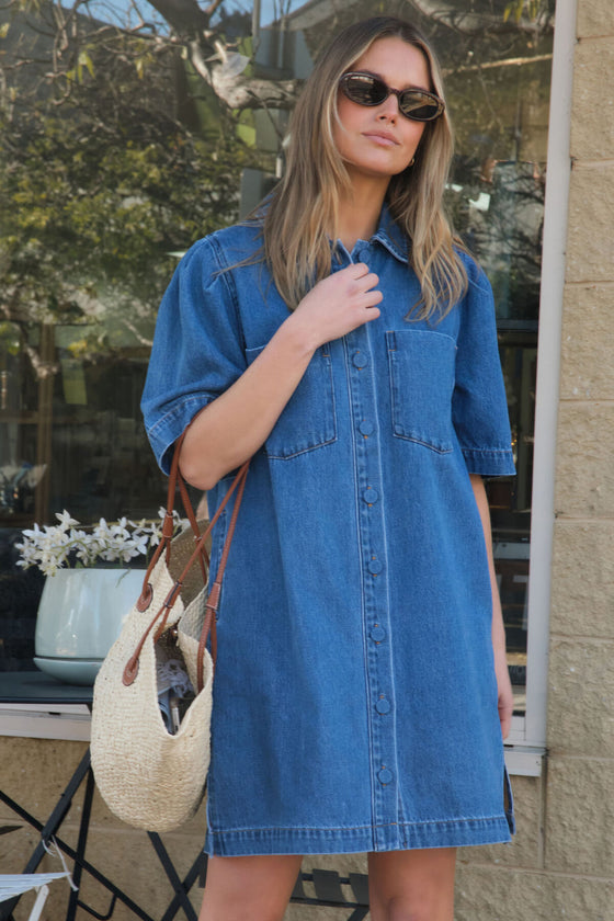 Dylan Pleat Sleeve Boxy Dress