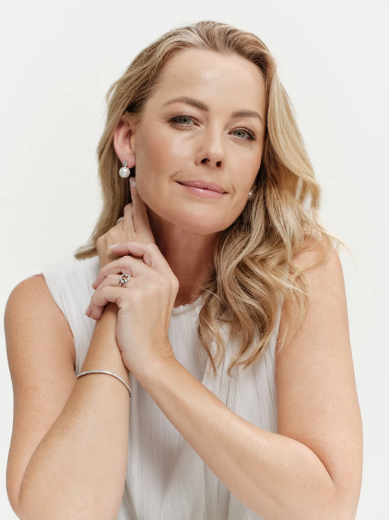 Bronte Gold Plate Clear & White Pearl Earrings