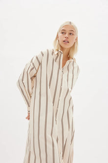  Chiara Shirt Dress Maxi White/ Coffee Stripes