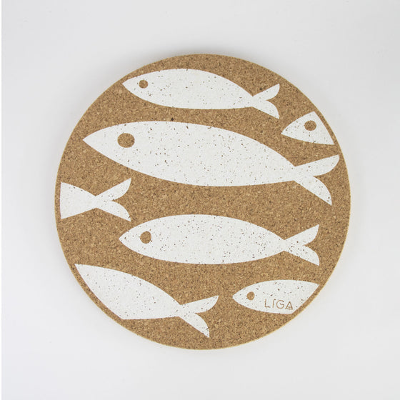 Cork Placemat - Fish White