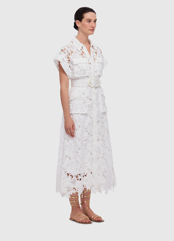 Audrey Lace Pocket Shirt Midi Dress Snow