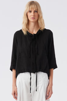  Linen Panel Hoodie Black
