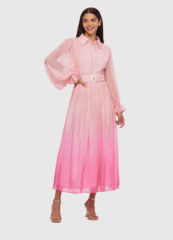 Cassie Tie Neck Midi Dress Ombre Pink
