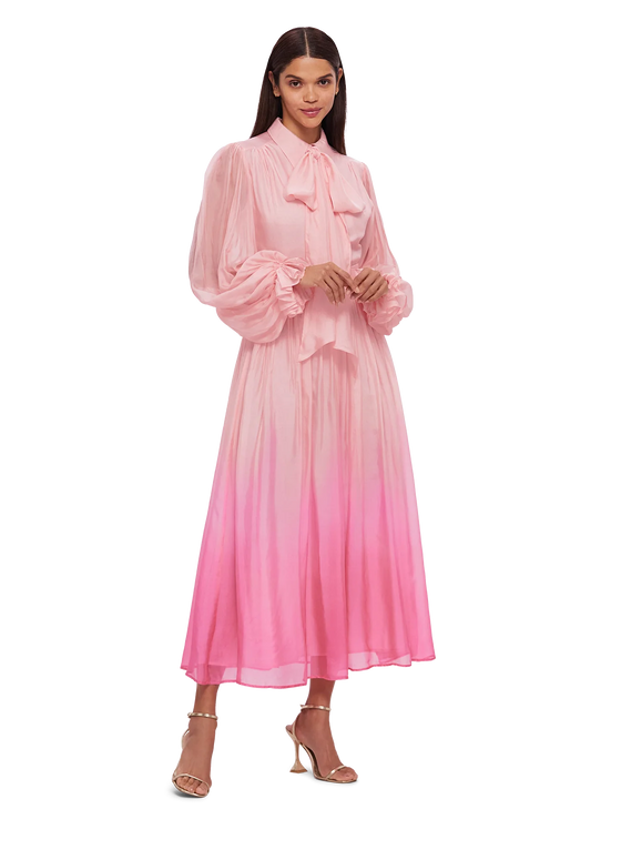 Cassie Tie Neck Midi Dress Ombre Pink