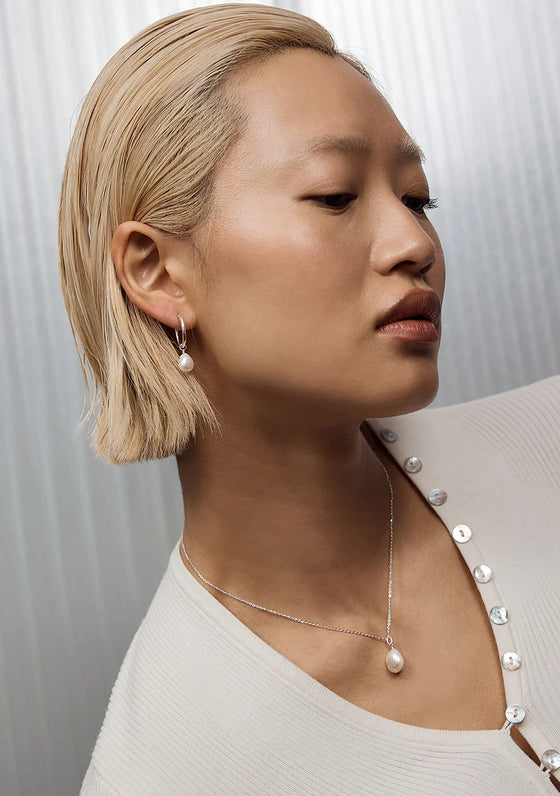 Mini Keshi Pearl Hoops - Silver