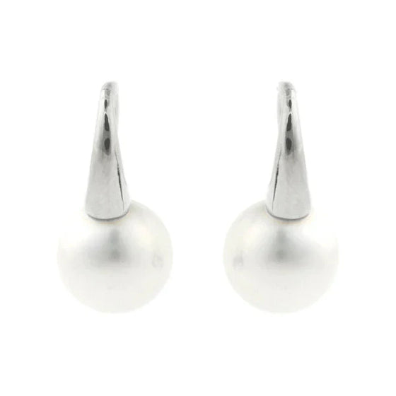 KARINA WHITE PEARL HOOK EARRINGS RHODIUM