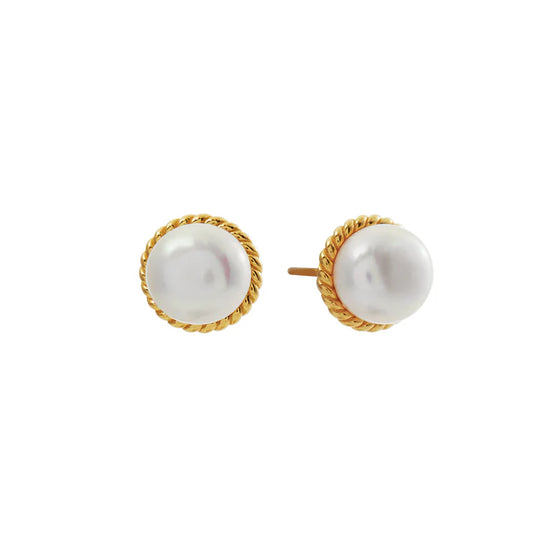 MINNIE PEARL WITH GOLD BRAID TRIM STUD EARRINGS