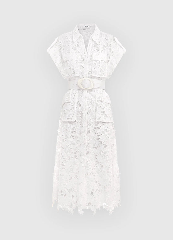 Audrey Lace Pocket Shirt Midi Dress Snow