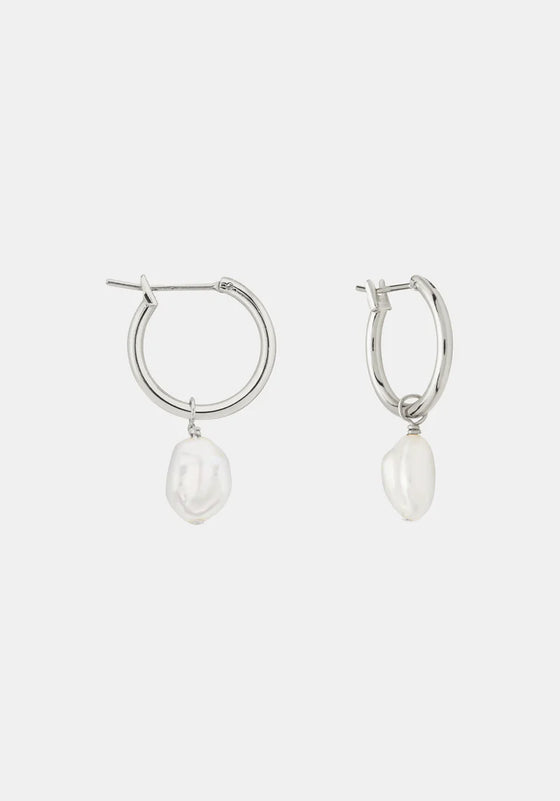 Mini Keshi Pearl Hoops - Silver