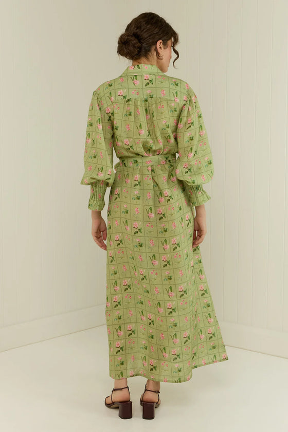 Marigold Dress Green Floral Tile