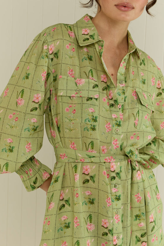 Marigold Dress Green Floral Tile