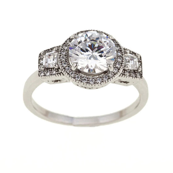 Rhodium Baguette CZ Ring