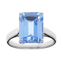  Rhodium Blue Topaz CZ Rectangle Ring