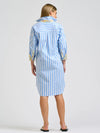 Winnie Classic Shirt Dress Pale Blue Stripe Floral Trim