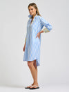 Winnie Classic Shirt Dress Pale Blue Stripe Floral Trim