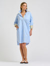 Winnie Classic Shirt Dress Pale Blue Stripe Floral Trim