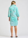 Claire Popover Shirt Dress Marine Stripe floral trim
