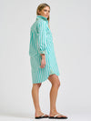 Claire Popover Shirt Dress Marine Stripe floral trim