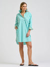 Claire Popover Shirt Dress Marine Stripe floral trim