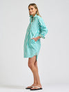 Claire Popover Shirt Dress Marine Stripe floral trim