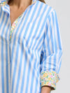 Winnie Classic Shirt Dress Pale Blue Stripe Floral Trim