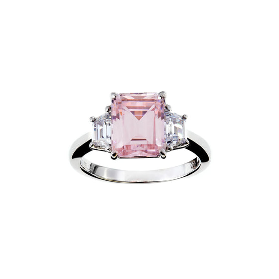 Josephine Pink & Clear CZ Rhodium Ring
