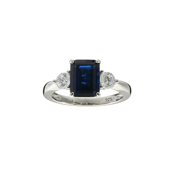 Blue Sapphire & Clear CZ ring