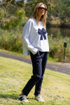 Raw Sweatshirt Bow - White/Navy