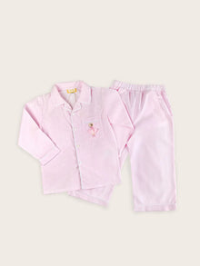  Pink and White Stripe Pyjamas with Hand Embroidered Ballerina