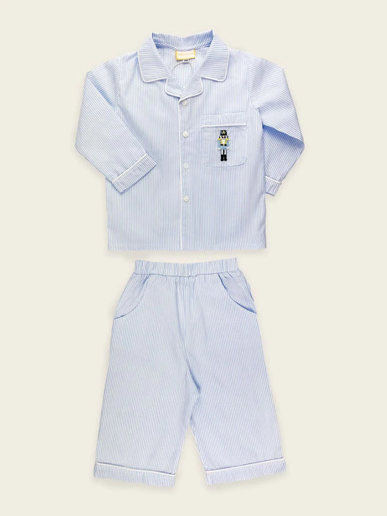 Blue and White Stripe Pyjamas with Hand Embroidered Soldier
