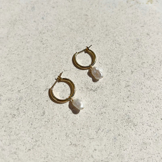 Mini Keshi Pearl Hoops - Gold