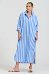 Button Longline Shirtdress - Mid Blue Stripe