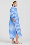 Button Longline Shirtdress - Mid Blue Stripe