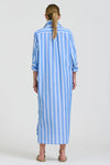 Button Longline Shirtdress - Mid Blue Stripe