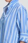 Button Longline Shirtdress - Mid Blue Stripe