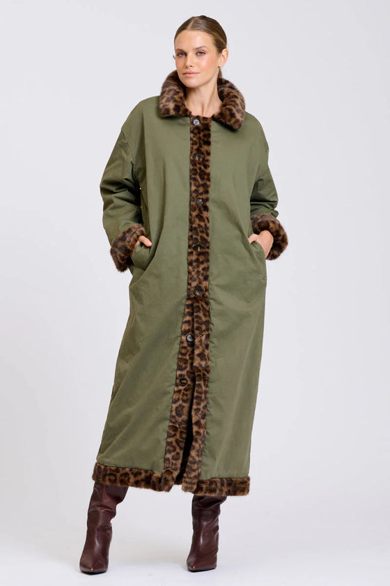 Leopard Reverso Long Faux Fur Reversable Coat