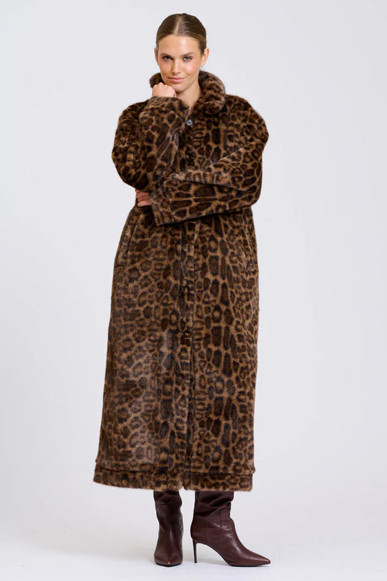 Leopard Reverso Long Faux Fur Reversable Coat
