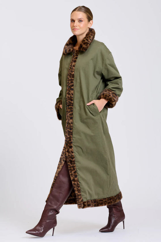 Leopard Reverso Long Faux Fur Reversable Coat