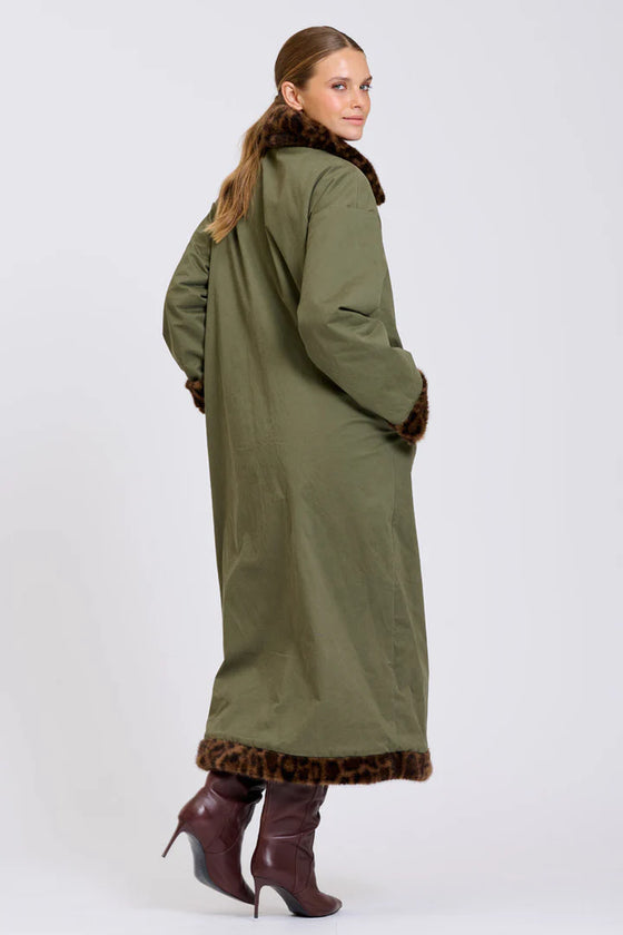 Leopard Reverso Long Faux Fur Reversable Coat