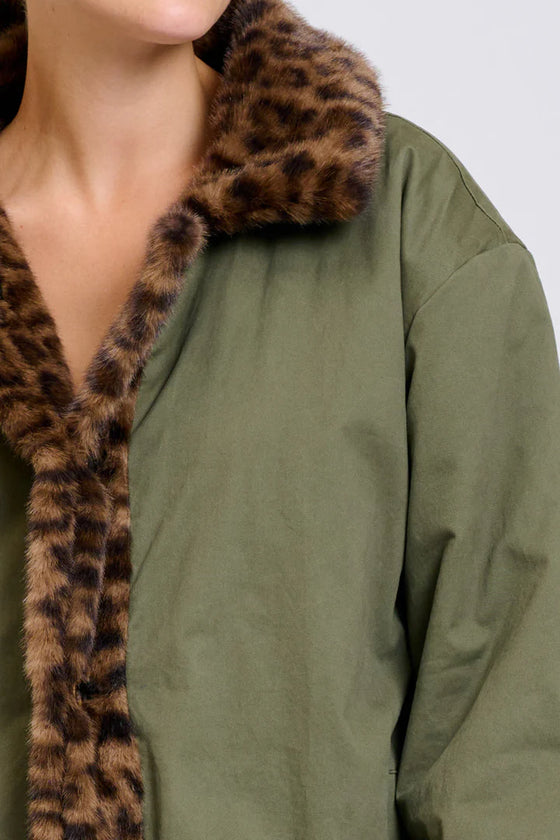 Leopard Reverso Long Faux Fur Reversable Coat