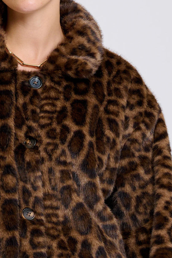 Leopard Reverso Long Faux Fur Reversable Coat